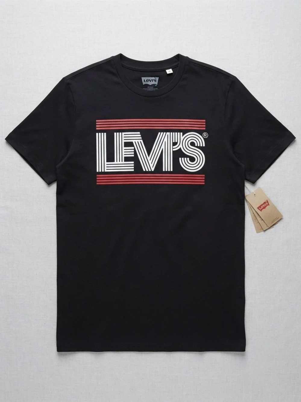 Levi's Black Tee with White & Red Striped Logo
